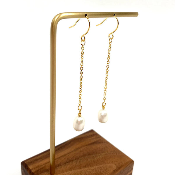 Natural Freshwater Pearl Drop Earrings Earrings Wedding Bride Bridesmaid Gold Silver or Rose Gold Chain Boho Handmade Jewelry