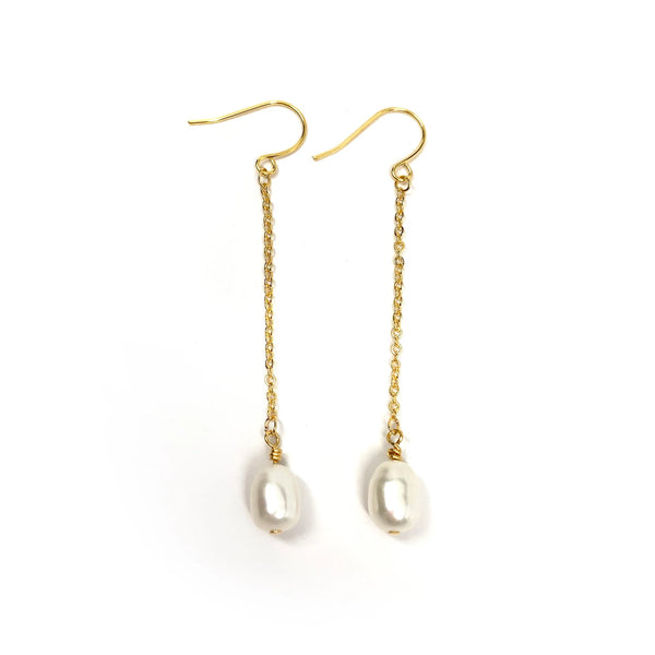 Natural Freshwater Pearl Drop Earrings Earrings Wedding Bride Bridesmaid Gold Silver or Rose Gold Chain Boho Handmade Jewelry