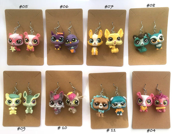 Littlest Pet Shop Earrings Jewelry genuine LPS cute cat dog pets fun Handmade Jewelry for Girls Kids and Women - Great gift