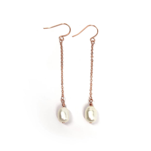 Natural Freshwater Pearl Drop Earrings Earrings Wedding Bride Bridesmaid Gold Silver or Rose Gold Chain Boho Handmade Jewelry