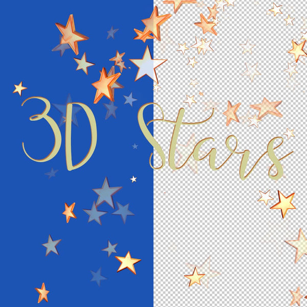 Stars 3D Stars - 12 PNG Transparent Overlays High Resolution - Instant Download Digital Clipart