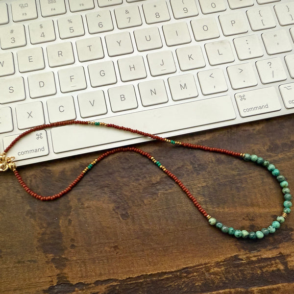 African Turquoise Gemstones Crystals & Glass Beads Boho Hippie Beach Design - Handmade Jewelry Necklace