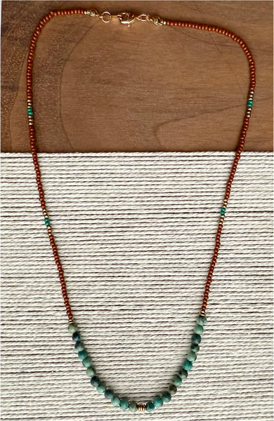 African Turquoise Gemstones Crystals & Glass Beads Boho Hippie Beach Design - Handmade Jewelry Necklace