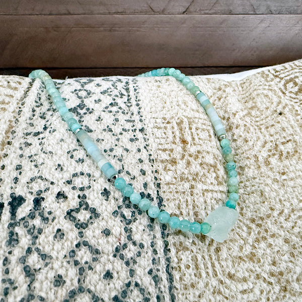 Blue Green Amazonite and Aquamarine Gemstones Crystals Boho Hippie Beach Design - Handmade Jewelry Necklace or Bracelet
