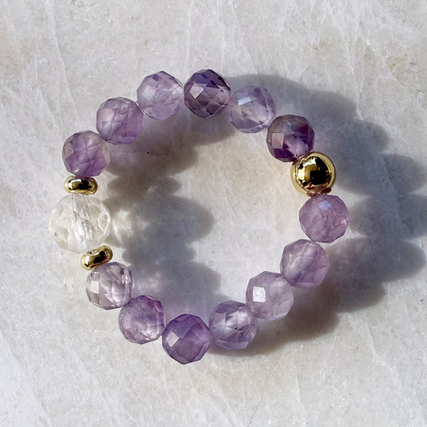 Gemstone Beaded Stretch Rings - Aquamarine Amethyst Carnelian Turquoise Topaz Gold - Handmade Jewelry