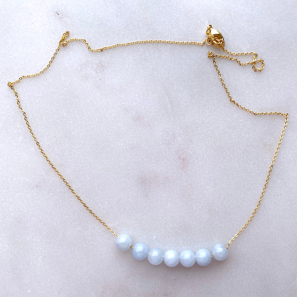 Aquamarine Round Beads Necklace 01 Handmade Boho Beach Jewelry