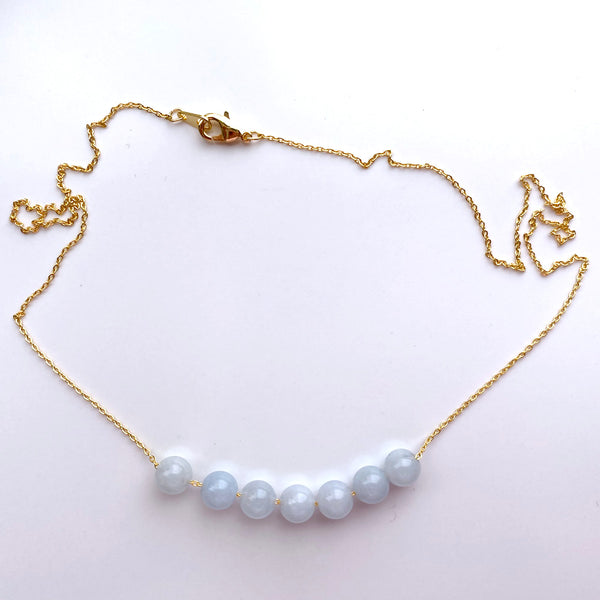 Aquamarine Round Beads Necklace 01 Handmade Boho Beach Jewelry