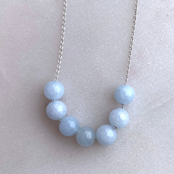 Aquamarine Round Beads Necklace 01 Handmade Boho Beach Jewelry