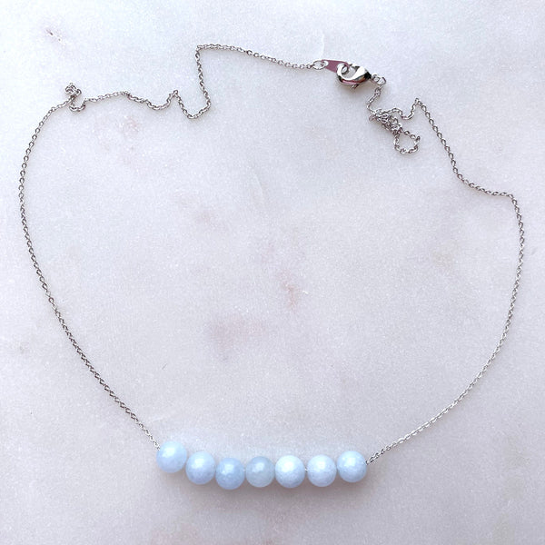 Aquamarine Round Beads Necklace 01 Handmade Boho Beach Jewelry