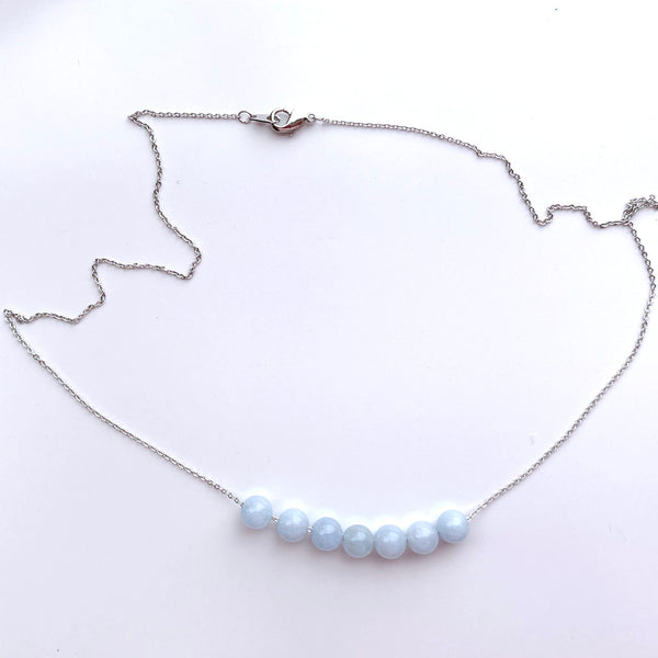 Aquamarine Round Beads Necklace 01 Handmade Boho Beach Jewelry