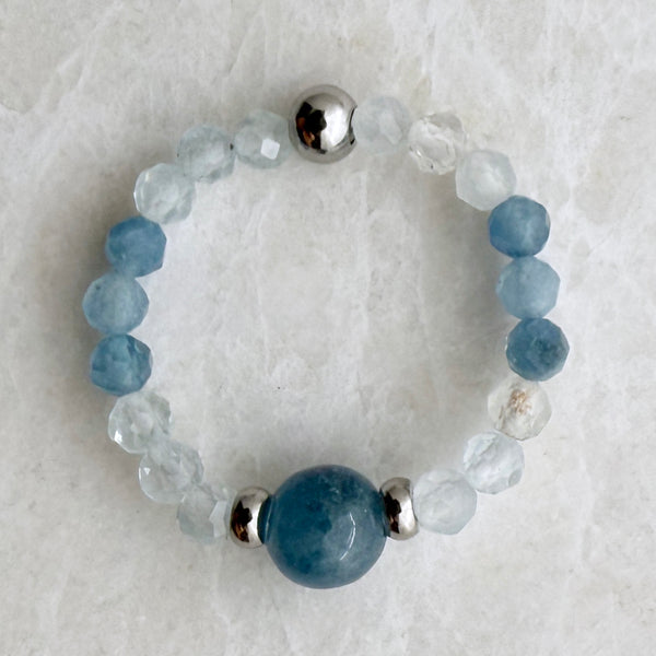 Gemstone Beaded Stretch Rings - Aquamarine Amethyst Carnelian Turquoise Topaz Gold - Handmade Jewelry