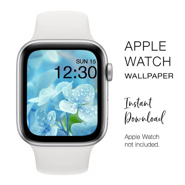 Apple Watch WALLPAPER - Blue Flowers with Water Drops - Instant Download - Watch Background Apple Watch face design