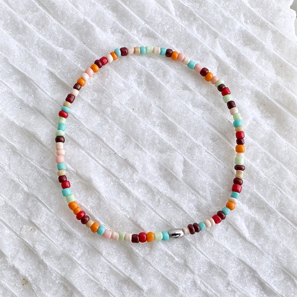 Boho Colors Czech Glass Seed Beads Stretch Bracelet Boho Hippie Beach Design - Handmade Jewelry