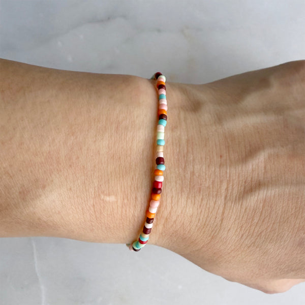 Boho Colors Czech Glass Seed Beads Stretch Bracelet Boho Hippie Beach Design - Handmade Jewelry