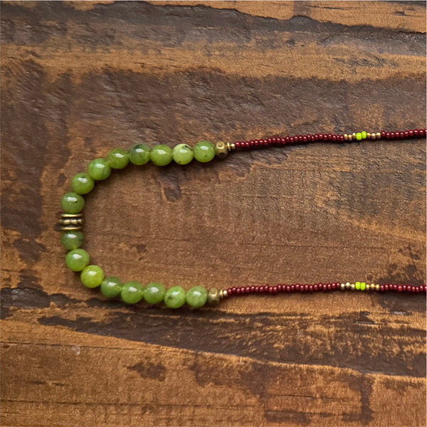 Canadian Jade Gemstones Crystals & Glass Beads Boho Hippie Beach Design - Handmade Jewelry Necklace