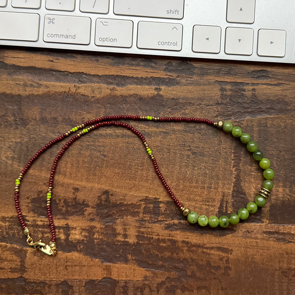 Canadian Jade Gemstones Crystals & Glass Beads Boho Hippie Beach Design - Handmade Jewelry Necklace