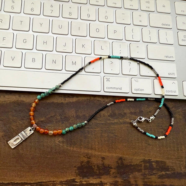 Carnelian & African Turquoise Gemstones Crystals & Glass Beads Boho Hippie Beach Design - Handmade Jewelry Necklace