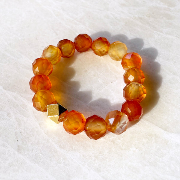 Gemstone Beaded Stretch Rings - Aquamarine Amethyst Carnelian Turquoise Topaz Gold - Handmade Jewelry