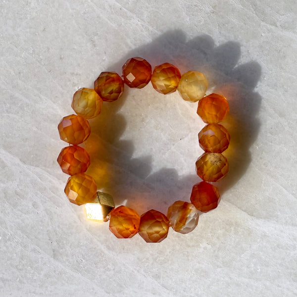 Gemstone Beaded Stretch Rings - Aquamarine Amethyst Carnelian Turquoise Topaz Gold - Handmade Jewelry