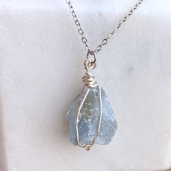 Celestite Raw Crystal Gemstone Wirewrapped 01 - Necklace Handmade Jewelry - Great gift