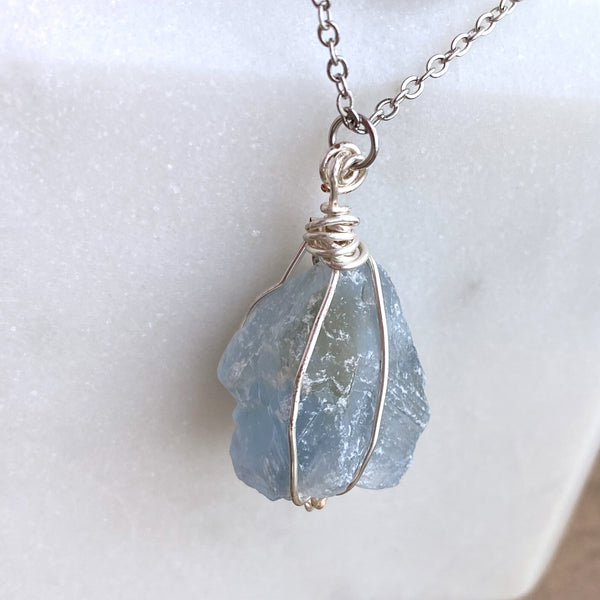 Celestite Raw Crystal Gemstone Wirewrapped 01 - Necklace Handmade Jewelry - Great gift