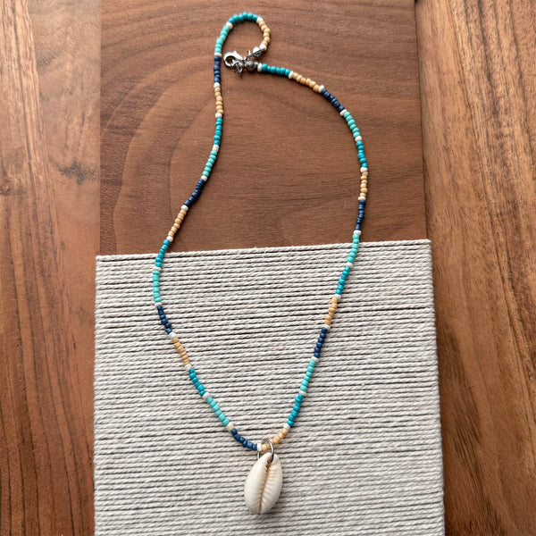 Cowrie Shell & Glass Beads Boho Hippie Beach Design - Handmade Jewelry Necklace