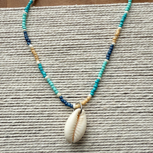 Cowrie Shell & Glass Beads Boho Hippie Beach Design - Handmade Jewelry Necklace
