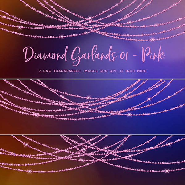 Diamond Garlands Like Lights Pink - Clip Art diamonds hanging gemstone - 7 PNG Transparent Images High Resolution Instant Download Digital Clipart