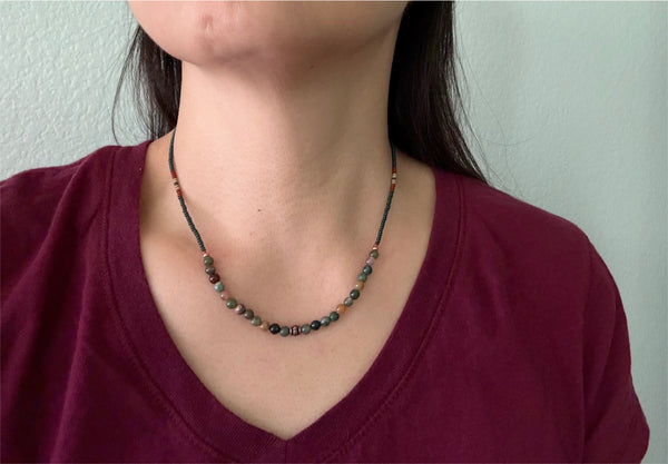 Fancy Agate Gemstones Crystals & Glass Beads Boho Hippie Beach Design - Handmade Jewelry Necklace