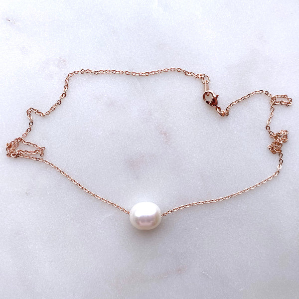 Genuine Freshwater Pearl Large Size Floating Pearl on Silver-Plated Chain or Gold-Plated Chain Necklace Handmade Boho Beach Jewelry