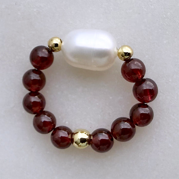 Gemstone Beaded Stretch Rings - Aquamarine Amethyst Carnelian Turquoise Topaz Gold - Handmade Jewelry