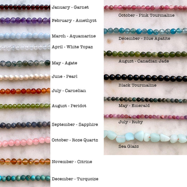 Custom Birthstone & Stamped Initial Disc Necklace in Gold, Rose Gold, or Silver with Real Gemstone, Personalized Jewelry January - December Birthday Gift