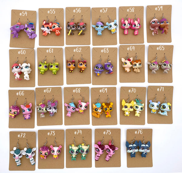 Littlest Pet Shop Earrings Jewelry genuine LPS cute cat dog pets fun Handmade Jewelry for Girls Kids and Women - Great gift