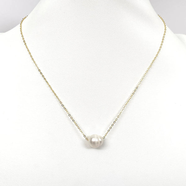 Genuine Freshwater Pearl Large Size Floating Pearl on Silver-Plated Chain or Gold-Plated Chain Necklace Handmade Boho Beach Jewelry