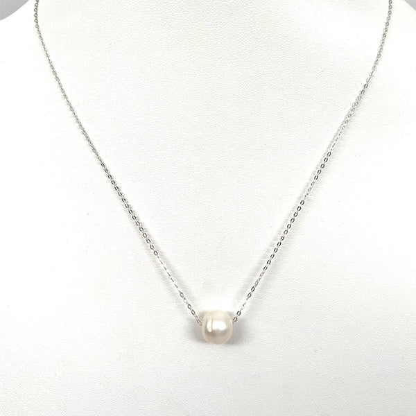 Genuine Freshwater Pearl Large Size Floating Pearl on Silver-Plated Chain or Gold-Plated Chain Necklace Handmade Boho Beach Jewelry