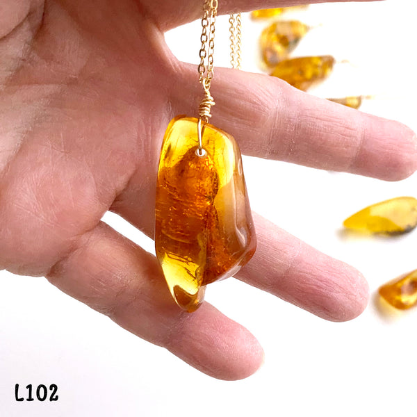 Large Genuine Natural Baltic Amber Necklace #L102 - 16 Kt Gold plated chain necklace Handmade Jewelry - Great gift