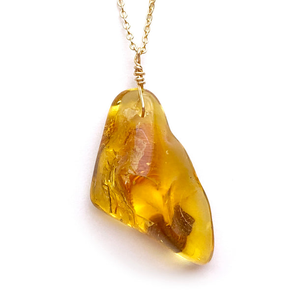 Large Genuine Natural Baltic Amber Necklace #L104 - 16 Kt Gold plated chain necklace Handmade Jewelry - Great gift