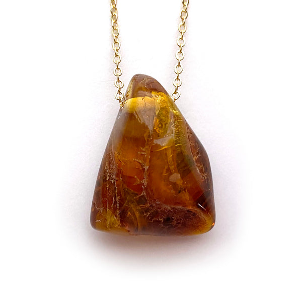 Large Genuine Natural Baltic Amber Necklace #L107 - 16 Kt Gold plated chain necklace Handmade Jewelry - Great gift