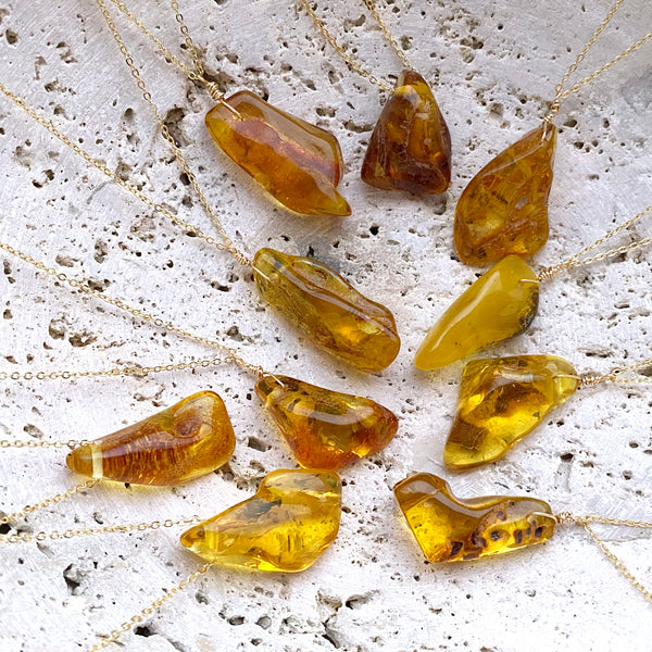 Large Genuine Natural Baltic Amber Necklace #L109 - 16 Kt Gold plated chain necklace Handmade Jewelry - Great gift