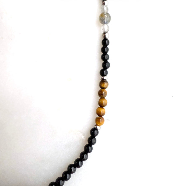 Tiger's Eye, Black Onyx, Agate Boho Hippie Design - Handmade Jewelry Necklace