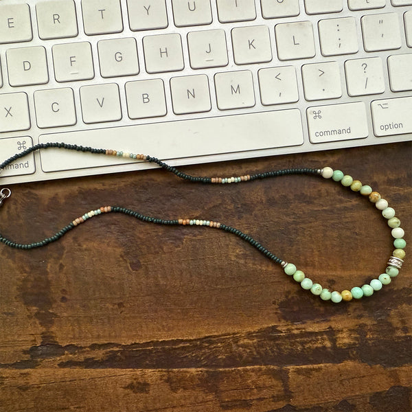 Pre-Columbian Maya Jade Gemstones Crystals & Glass Beads Boho Hippie Beach Design - Handmade Jewelry Necklace