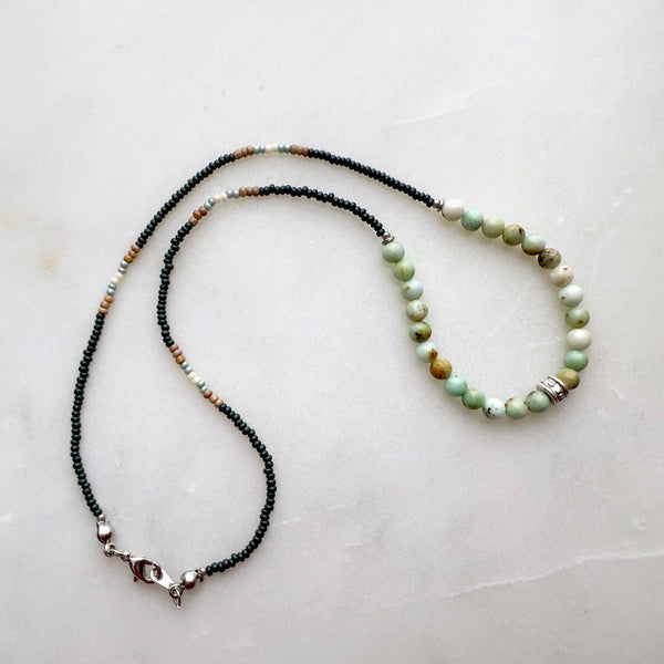 Pre-Columbian Maya Jade Gemstones Crystals & Glass Beads Boho Hippie Beach Design - Handmade Jewelry Necklace