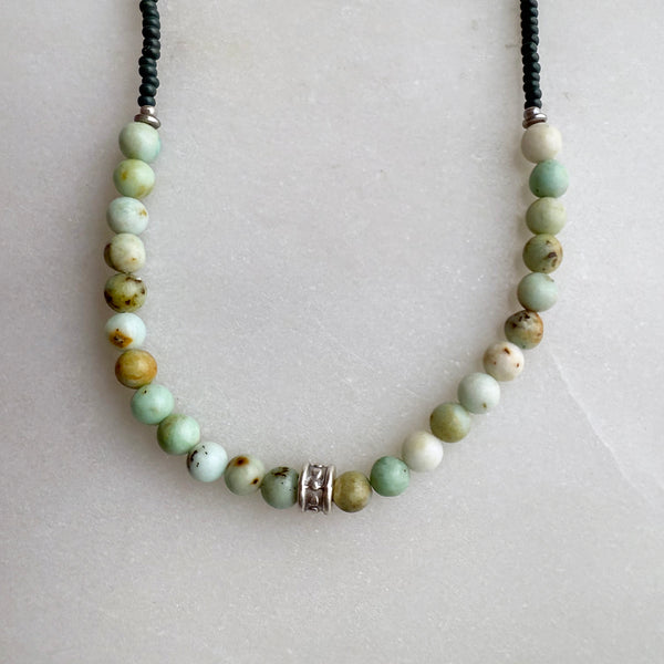Pre-Columbian Maya Jade Gemstones Crystals & Glass Beads Boho Hippie Beach Design - Handmade Jewelry Necklace