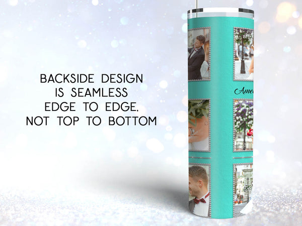 Tumbler Template Design - Blue Box with Ribbon Background PNG Sublimation 20 oz Skinny Tumbler High Resolution Instant Download Full Wrap Digital