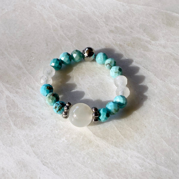 Gemstone Beaded Stretch Rings - Aquamarine Amethyst Carnelian Turquoise Topaz Gold - Handmade Jewelry