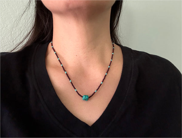 Turquoise Gemstone Crystal Glass Beads Boho Hippie Beach Design - Handmade Jewelry Necklace