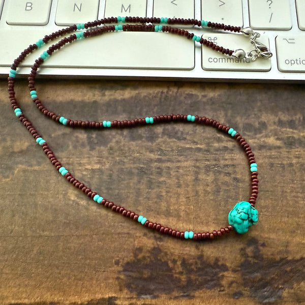 Turquoise Gemstone Crystal Glass Beads Boho Hippie Beach Design - Handmade Jewelry Necklace