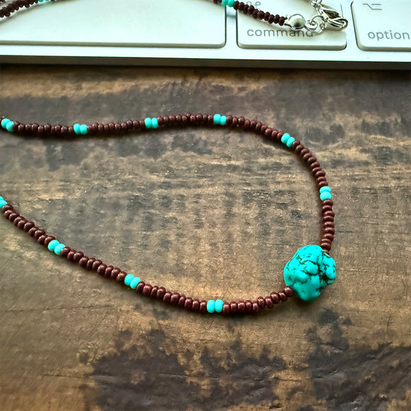 Turquoise Gemstone Crystal Glass Beads Boho Hippie Beach Design - Handmade Jewelry Necklace