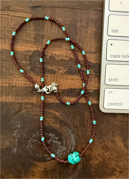 Turquoise Gemstone Crystal Glass Beads Boho Hippie Beach Design - Handmade Jewelry Necklace