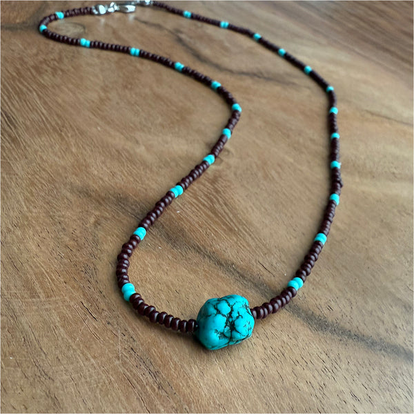 Turquoise Gemstone Crystal Glass Beads Boho Hippie Beach Design - Handmade Jewelry Necklace